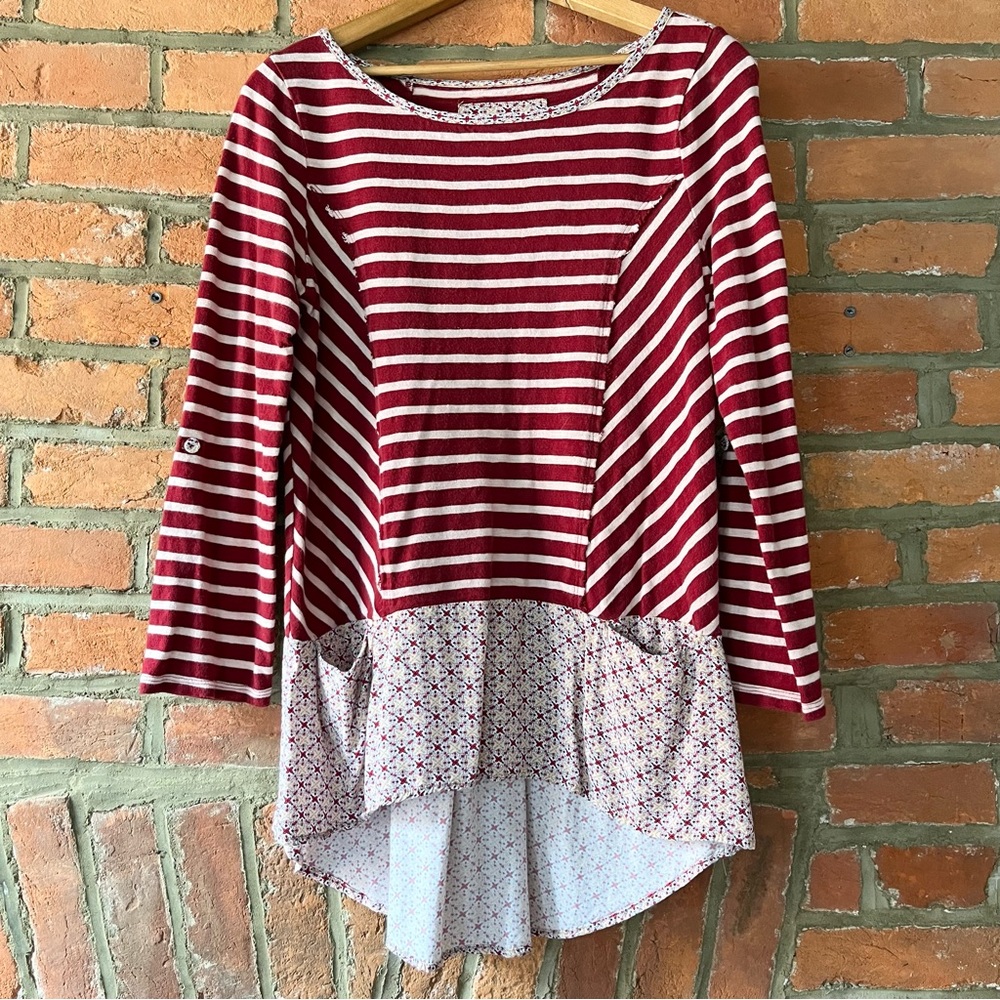 { Anthropologie } Postmark Maroon / Burgundy “Fairly” Striped Tunic size S